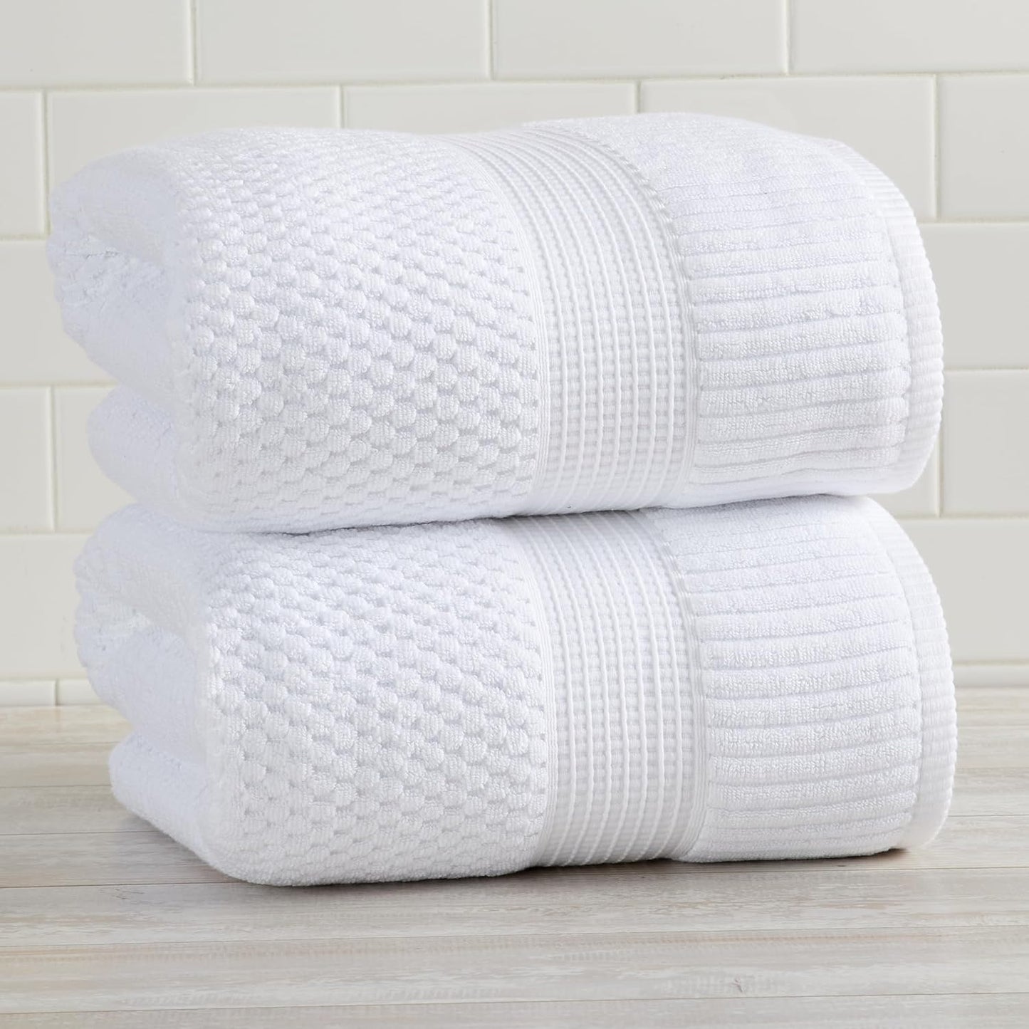 NY Loft 100% Cotton 2 Pack Bath Sheet Towel Set | Absorbent Quick-Dry Oversize Bath Towels | Textured and Durable Cotton | Bright White