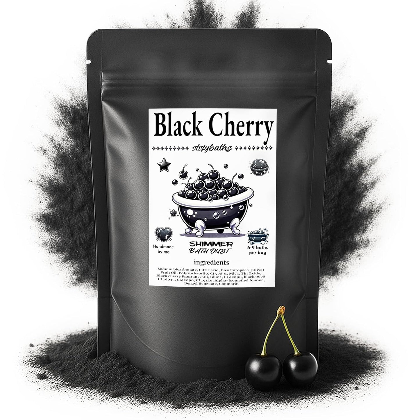Black Cherry Shimmer Bath Bomb in A Bag - Handmade Scented Bath Bombs for Women,Kids and Men - Bulk Bathbomb Fizzies Perfect for Boys and Girls All Ages (Large, Black)