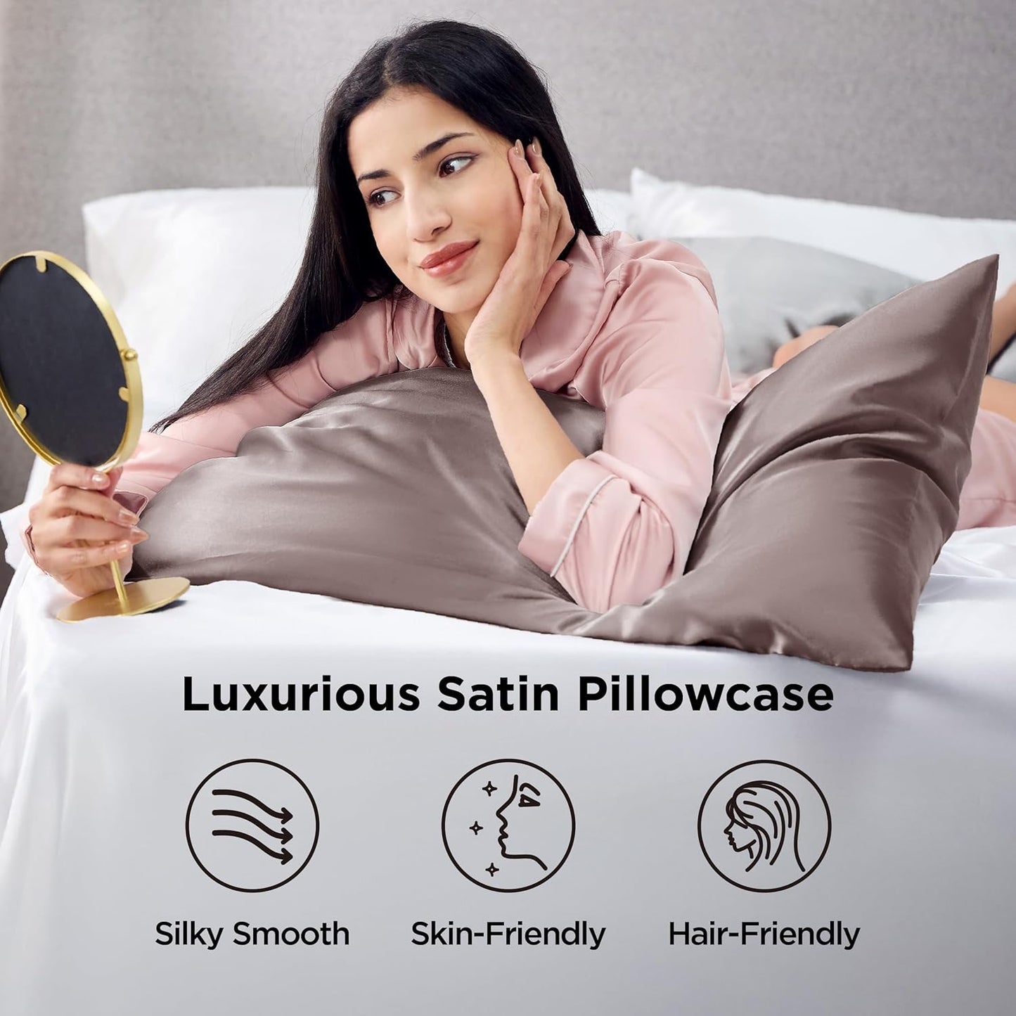 Bedsure Satin Pillowcases, Similar to Silk Pillow Cases Queen Size Set of 2, Pillow Case for Sleeping Women with Envelope Closure, Gifts for Women Men, Dusty Rose, 20x30 Inches, 2pcs