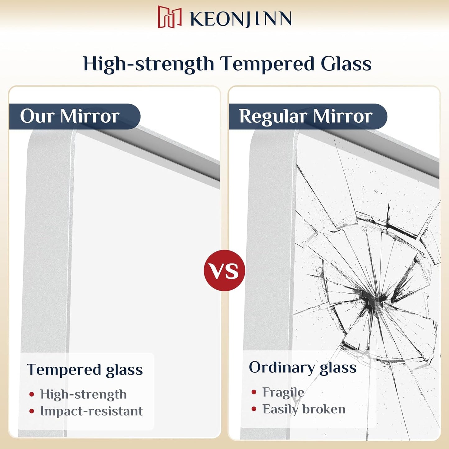 Keonjinn White Bathroom Mirrors for Over Sink, 30 x 36 Inch Metal Framed Bathroom Mirror for Wall, Rounded Rectangle Matte White Mirror with HD Tempered Glass, Hangs Horizontally or Vertically