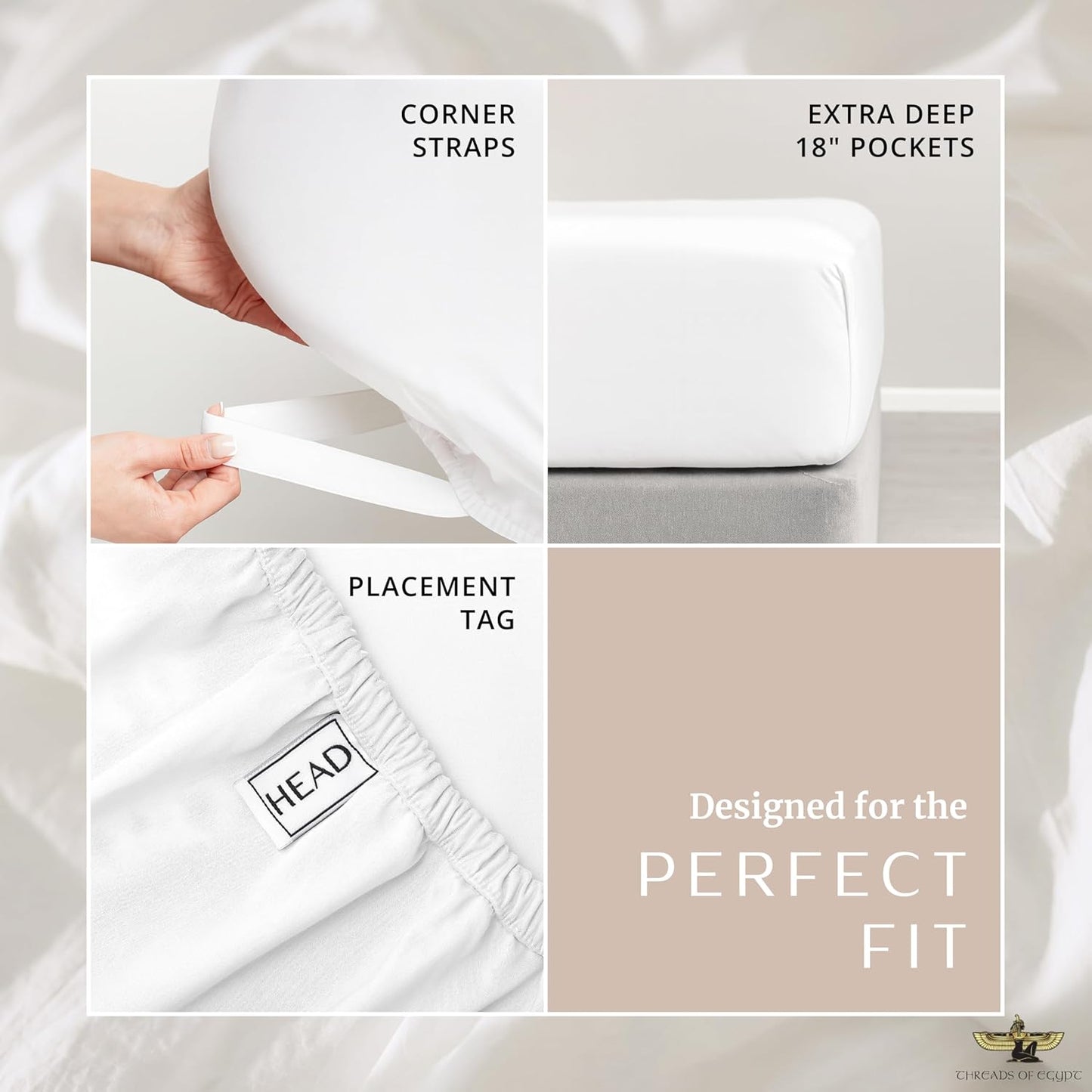 100% Egyptian Cotton Sheets King Size | 1200 Thread Count | CEA Gold Seal Certified | Ultra Soft | Cooling for Hot Sleepers | 18" Deep Pocket | King Size [White]