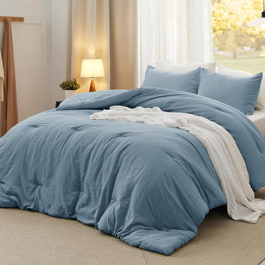 Bedsure King Size Comforter Set, Grayish Blue Soft Prewashed Bedding for All Seasons, 3 Pieces GentleSoft™ Down Alternative Bed Set, 1 Lightweight Comforter (104"x90") and 2 Pillowcases (20"x36")