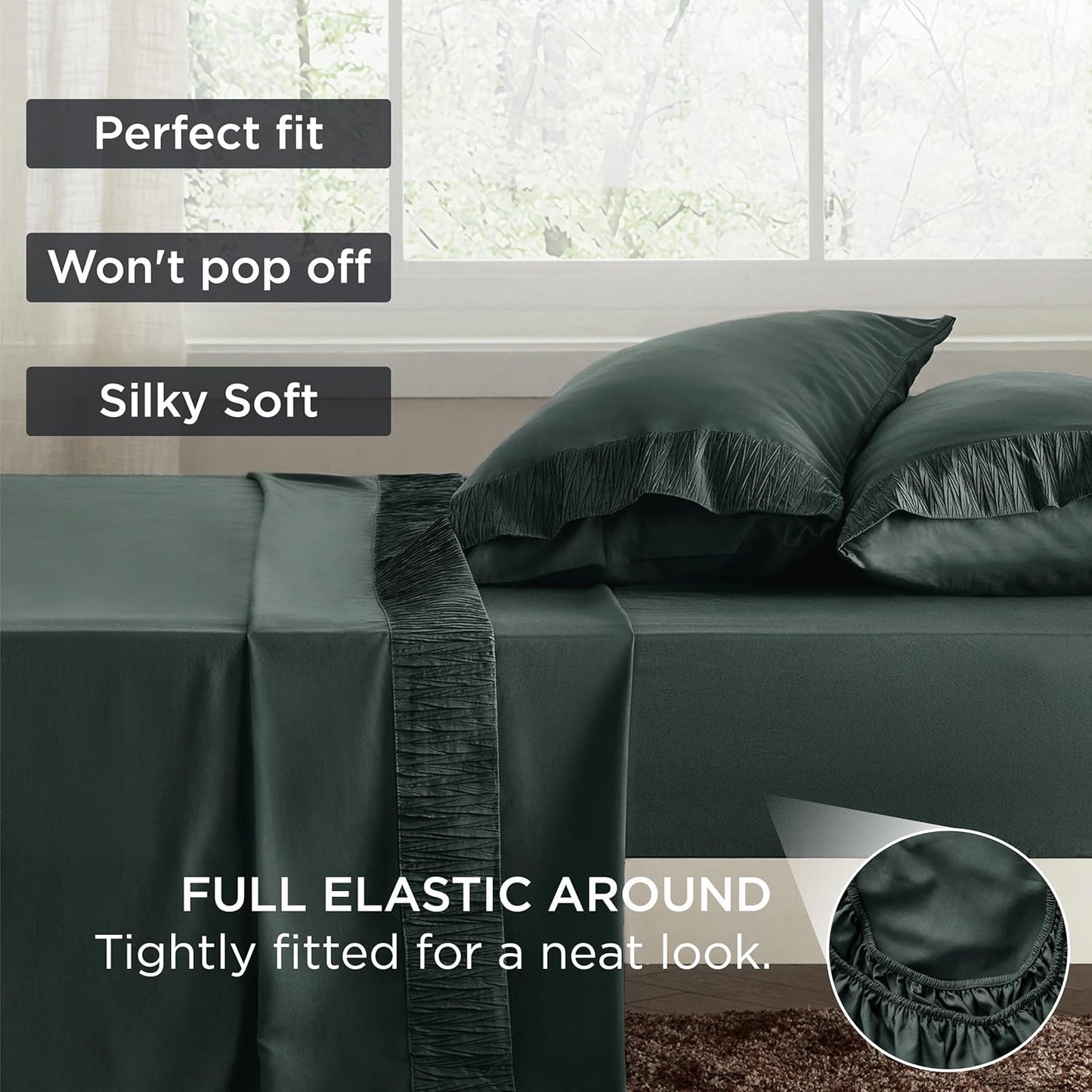 Bedsure King Size Sheets Set - 4 Pieces Soft King Sheets - Breathable & Cooling - Hotel Luxury - Easy Care Polyester Microfiber Bedding for Women, Men, Forest Green
