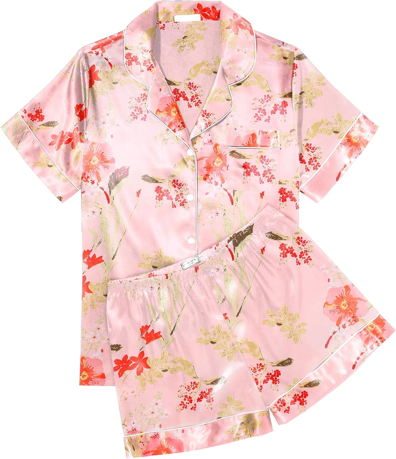 Ekouaer Pajamas for Women Set Silk Satin Pjs Shorts Sleepwear 2 Piece Loungewear S-XXL