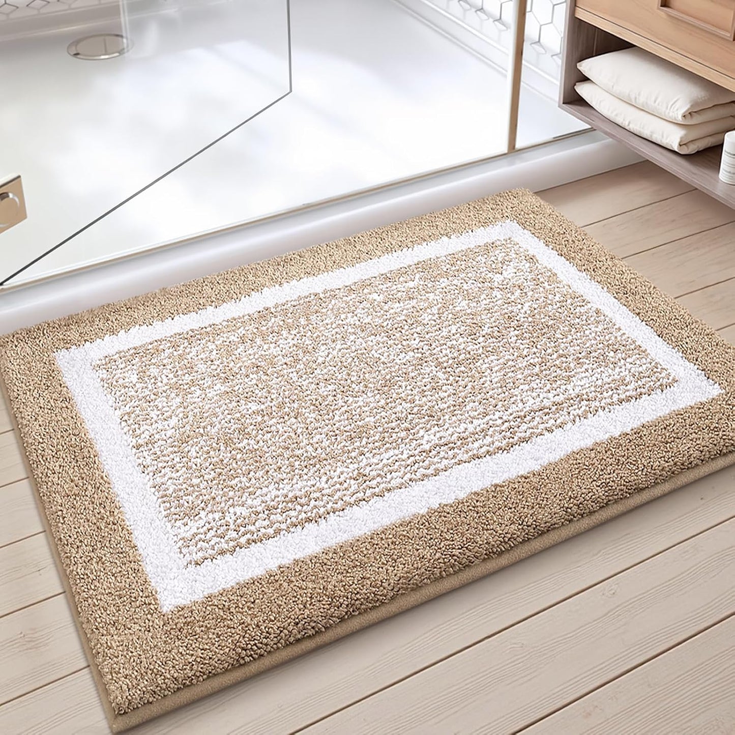 Color&Geometry Simple and Stylish Large Bath Mats for Bathroom Non Slip, 24"x36" Khaki Bathroom Rugs, Absorbent, Soft, Washable, Microfiber Bath Rug Shower Mat Outside Shower