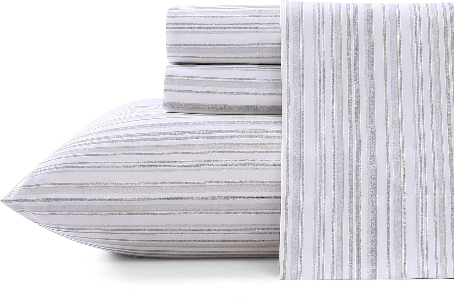 Tommy Bahama - King Sheets, Cotton Percale Bedding Set, Crisp & Cool, Stylish Bedding Set (Kahanu Stripe Grey, King)