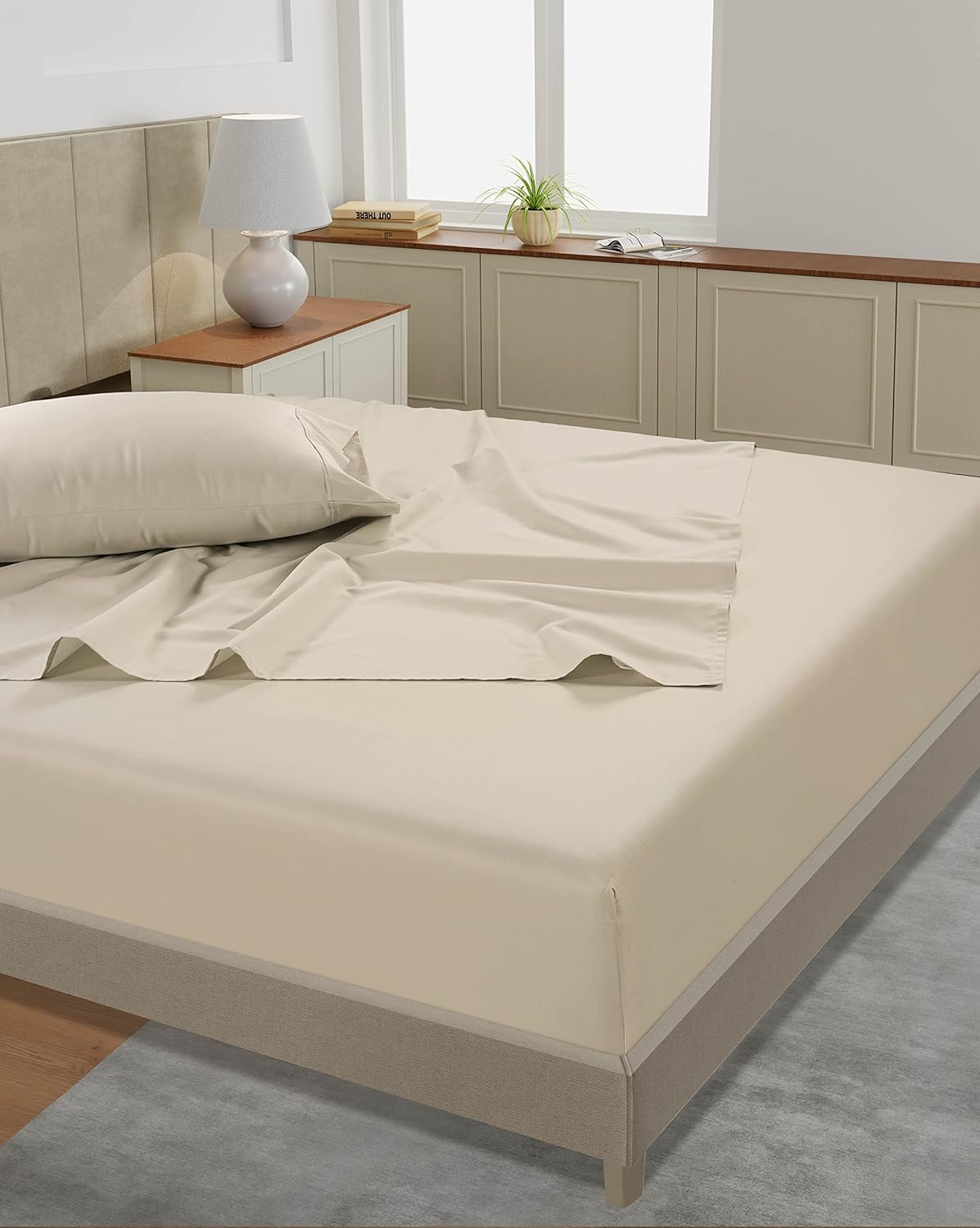 LANE LINEN Bed Sheets Queen Size – Premium 450 Thread Count Long-Staple 100% Cotton Sheets Queen Size Set, Hotel Luxury Soft & Cool Sateen Finish, Fully Elasticized 15" Deep Pocket – Ivory