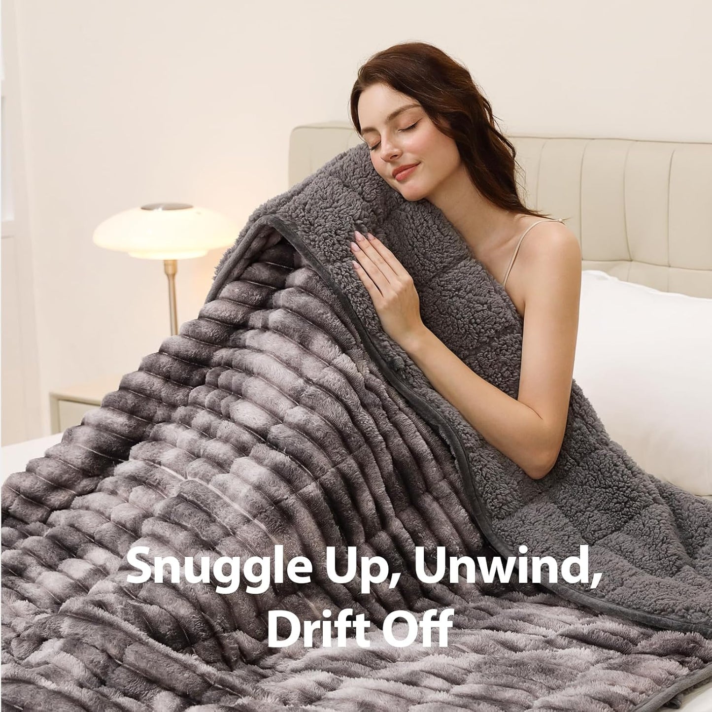 Sherpa Fleece Weighted Blanket with 3D Ribbed Stripes, 15 lbs Soft Flannel Heavy Throw Blanket for Couch Bed Sofa, Heavy Thick Blankets with Ceramic Beads, Great for Sleep, 48" x 72"