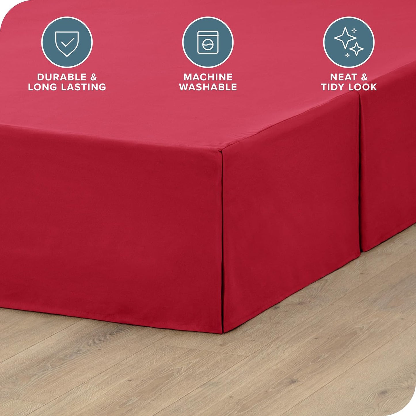 Bare Home Twin XL Bed Skirt - 15-Inch Tailored Drop Easy Fit - Bed Skirt for Twin Extra Long Beds - Center & Corner Pleats (Twin XL, Red)
