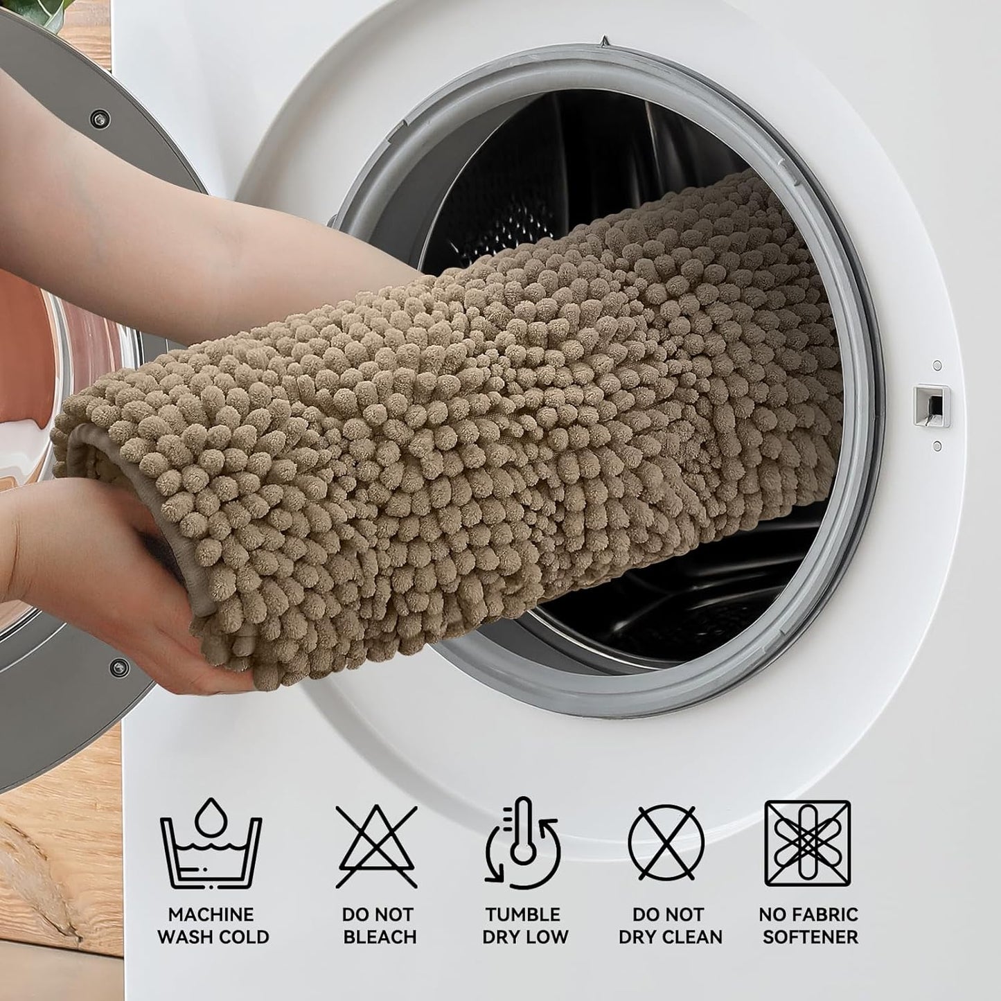Bcoimo 44"×24" Chenille Bath Mat – Non-Slip with Backing Bath Rug Ultra-Absorbent and Machine Washable Bathroom Mat Quick-Dry Design. Ideal for Bathroom and Tub Areas