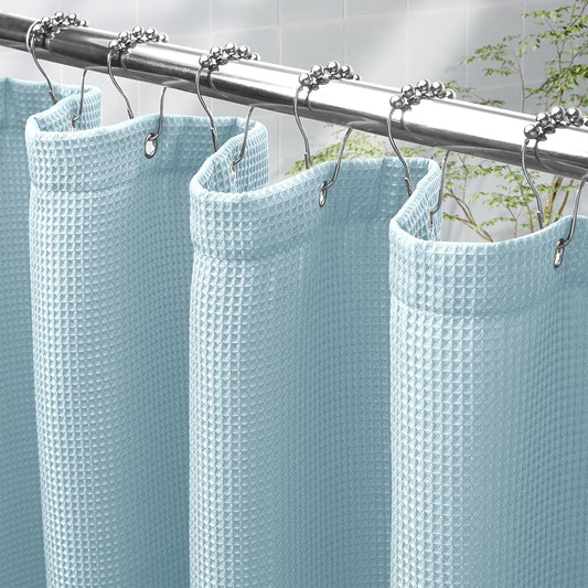 AmazerBath Fog Blue Shower Curtain Waffle Textured, Fabric Shower Curtain Misty Blue Thick Heavy Duty 240GSM Hotel Quality Bathroom Shower Curtains, Premium Polyester, 72 x 72 Inches