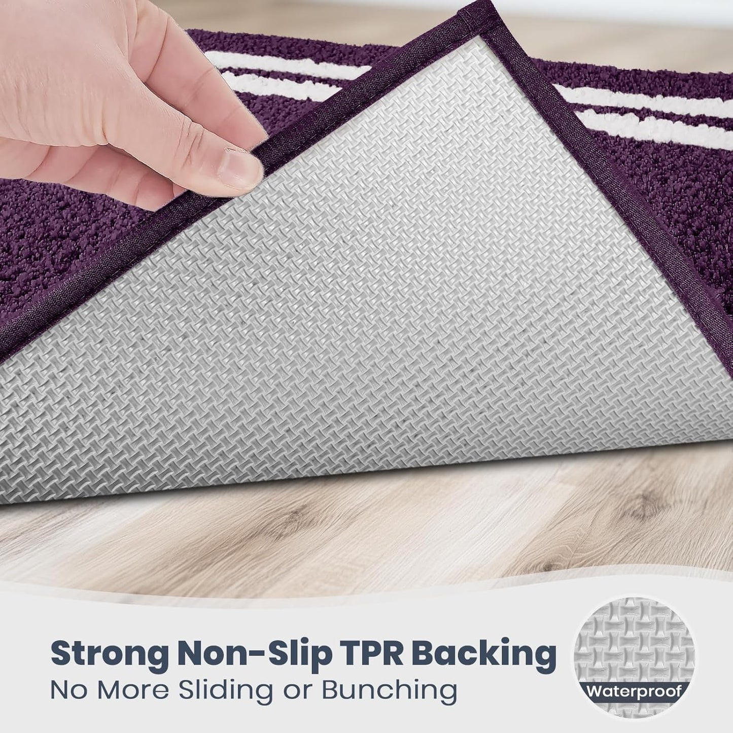 PURRUGS Bathroom Rug Non-Slip Machine Washable 30" x 60", Super Absorbent and Quick Dry Shaggy Microfiber Bath Mat, Extra Soft and Plush Bath Rug for Bathtub, Shower and Sink, Purple