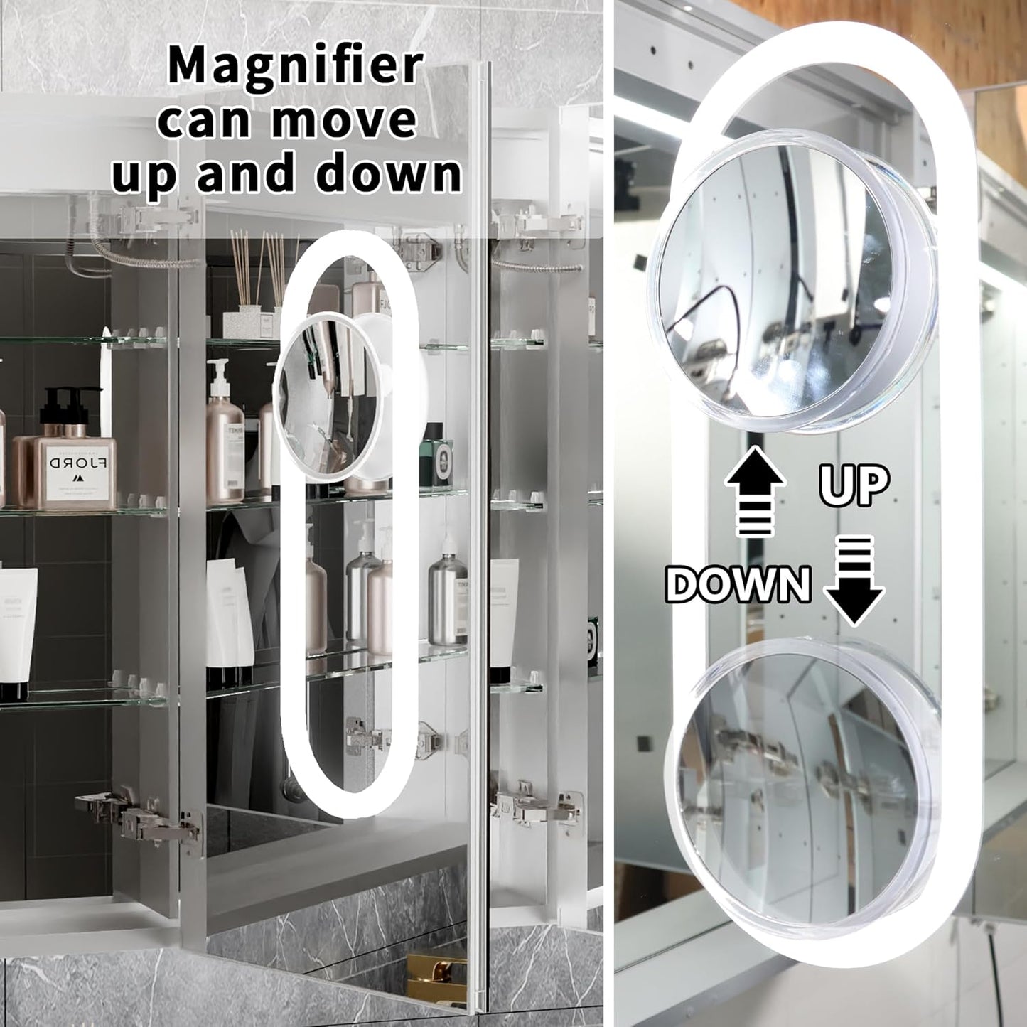 Lighted Medicine Cabinet with Mirror 20"x32" Recessed LED Medicine Cabinet Mirror, Front&Backlit, 3-Color Temperatures，Stepless Dimming, Anti-Fog, Magnifier, 2 Outlets, Storage Shelves, Left Hinge
