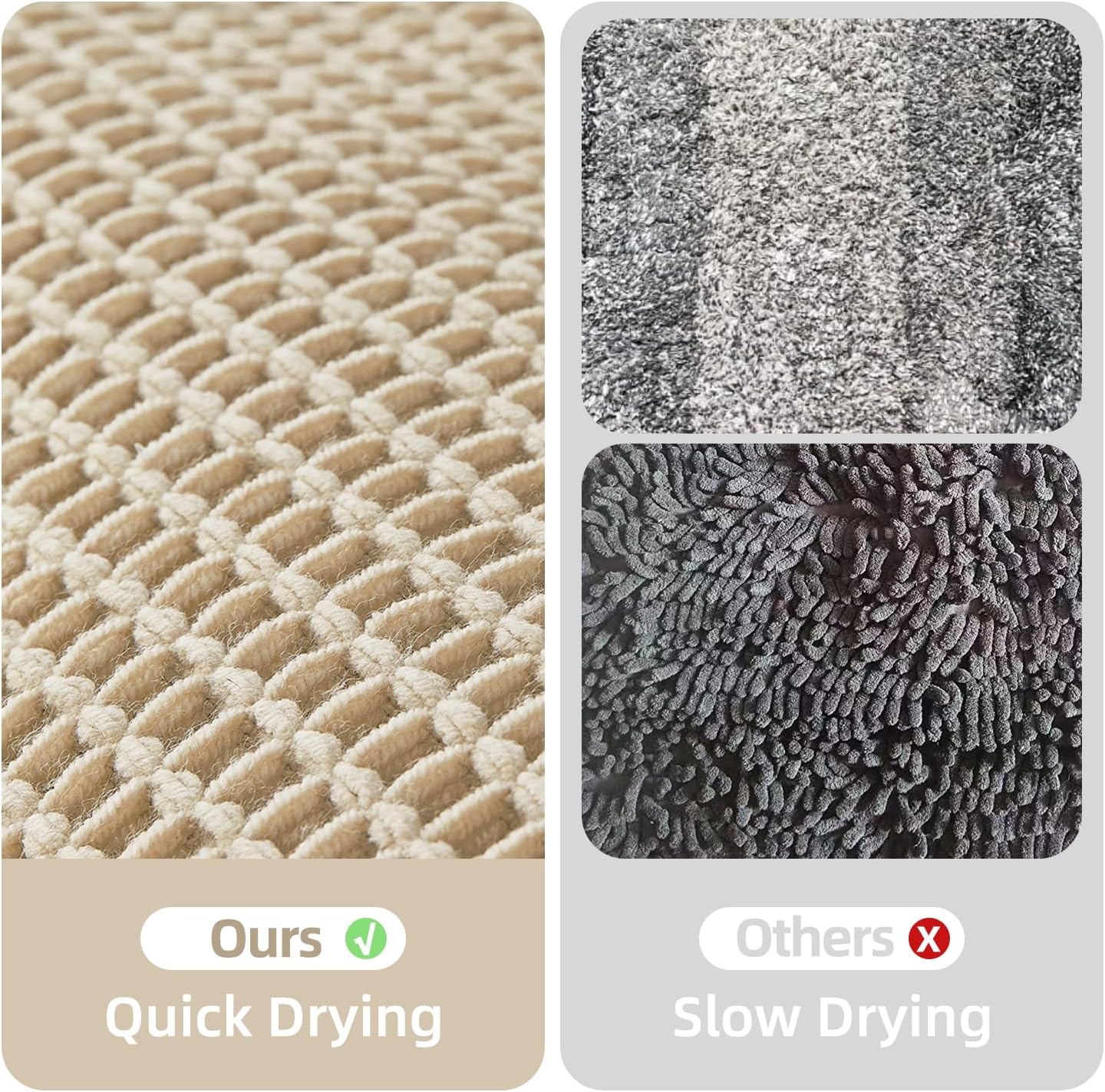 Pale Beige Bathroom Rug, Waffle Bath Mat Non Slip Washable Super Absorbent Quick Dry Boho Farmhouse Bathroom Decor, 48''x24'' / 4'x2' Pale Beige