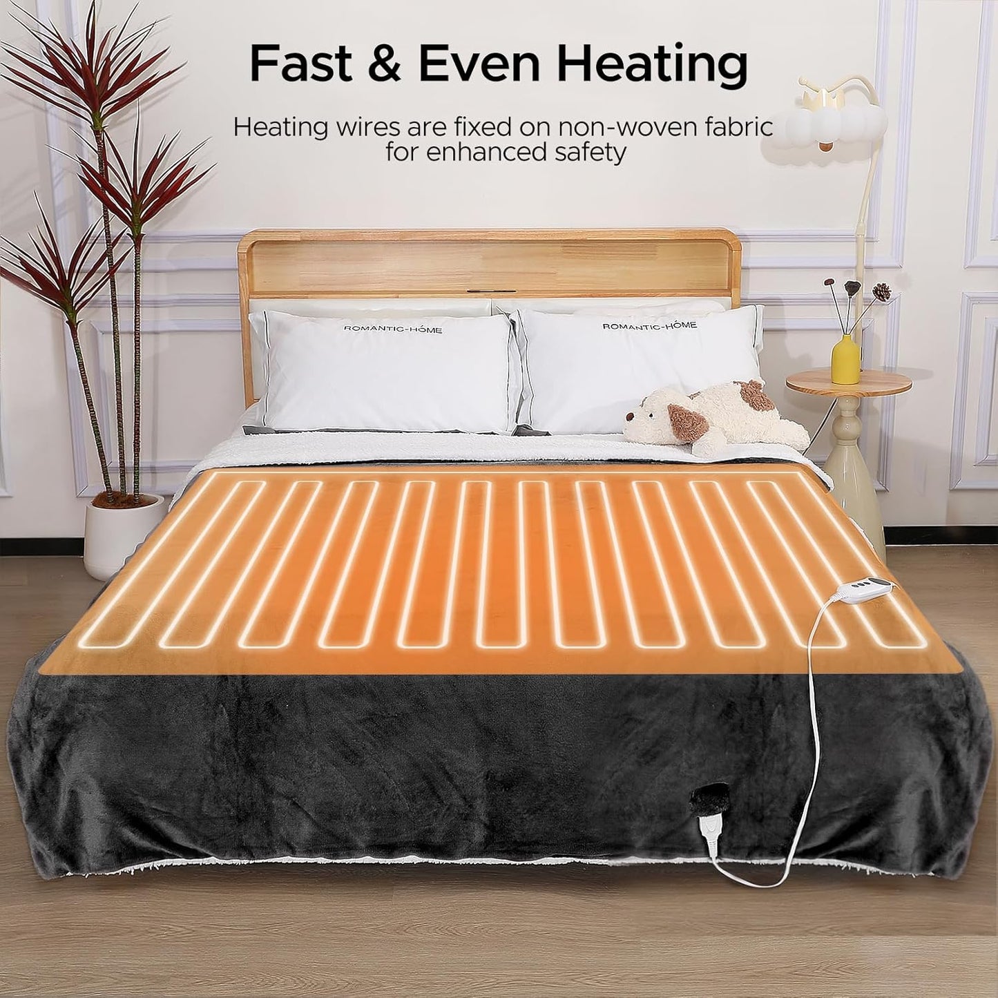 Heated Blanket 72"x84" Full Size, Dual-Sided with Soft Flannel & Sherpa Fabric, Electric Blanket with 9 Heating Levels & 2-10 Hours Auto Off, Machine Washable, Dark Gray