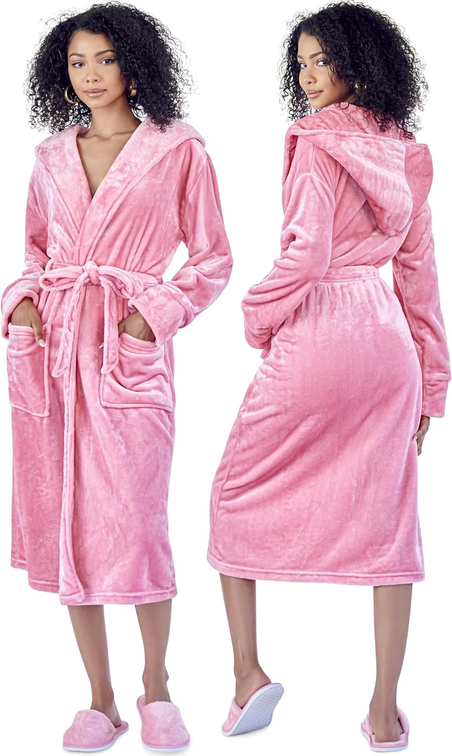 Lotus Linen Plush Robes for Women - Soft Bathrobe, Custom Monogram, Warm Fleece Robe with Pockets