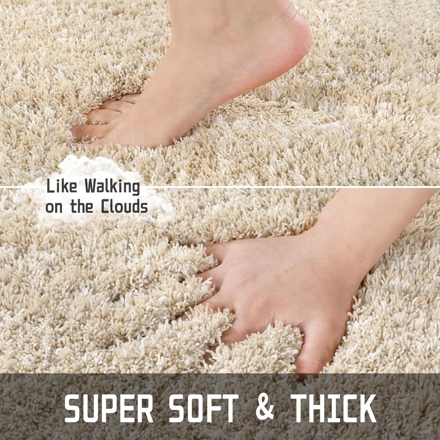 Yimobra Luxury Bathroom Rugs, Fluffy Bath Mats, Non Slip, Water Absorbent Microfiber, Machine Washable, Plush Runner Shower Rugs, Thick Matts for Bathroom Floor/Tub, 47"x 24", Light Beige and White