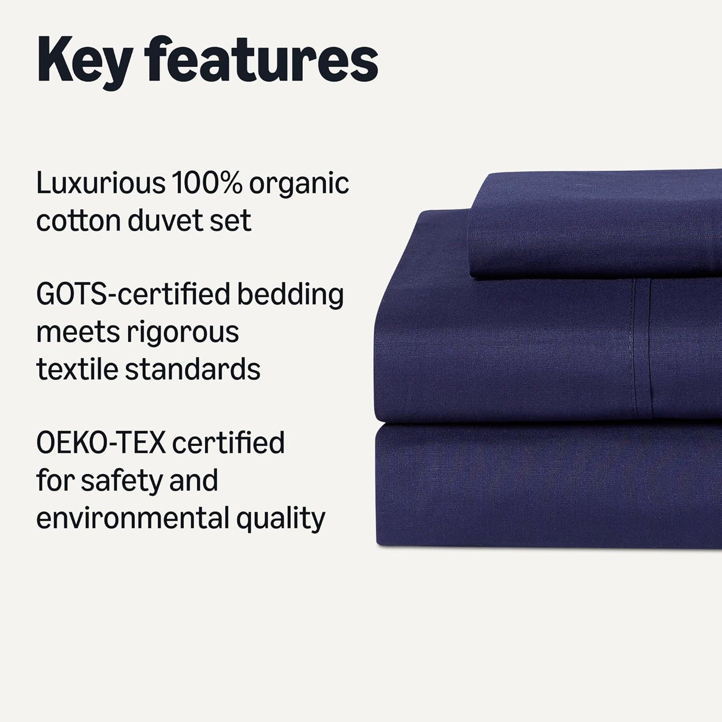 Amazon Basics Soft Organic Cotton Sheet Set with 1-Piece Pillowcase, Navy Blue, Twin