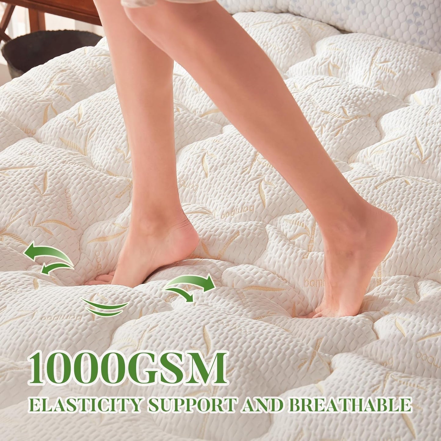 Twin Size Mattress Topper, Thick Pillow Top Mattress Pad，Up to 21 Inch Deep Pocket,Soft Breathable Mattress Pad for Back Pain, Waterproof Protector Cover(Beige)