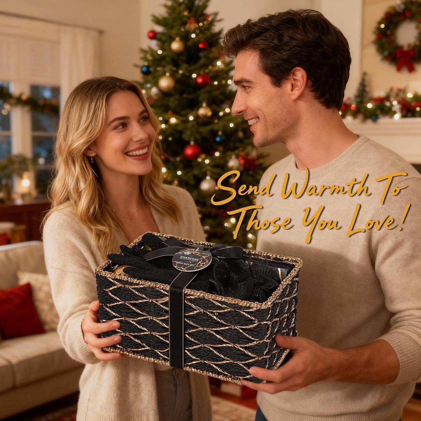 35 Pcs Christmas Gifts for Women & Men, Charcoal Bath & Body Gift Basket, Face Skin Care Kit, Self-Care Gift, Diffuser, Shower Gel, Massage Oil, Bath Bomb, Birthday, Valentines, Mother Day, Husband