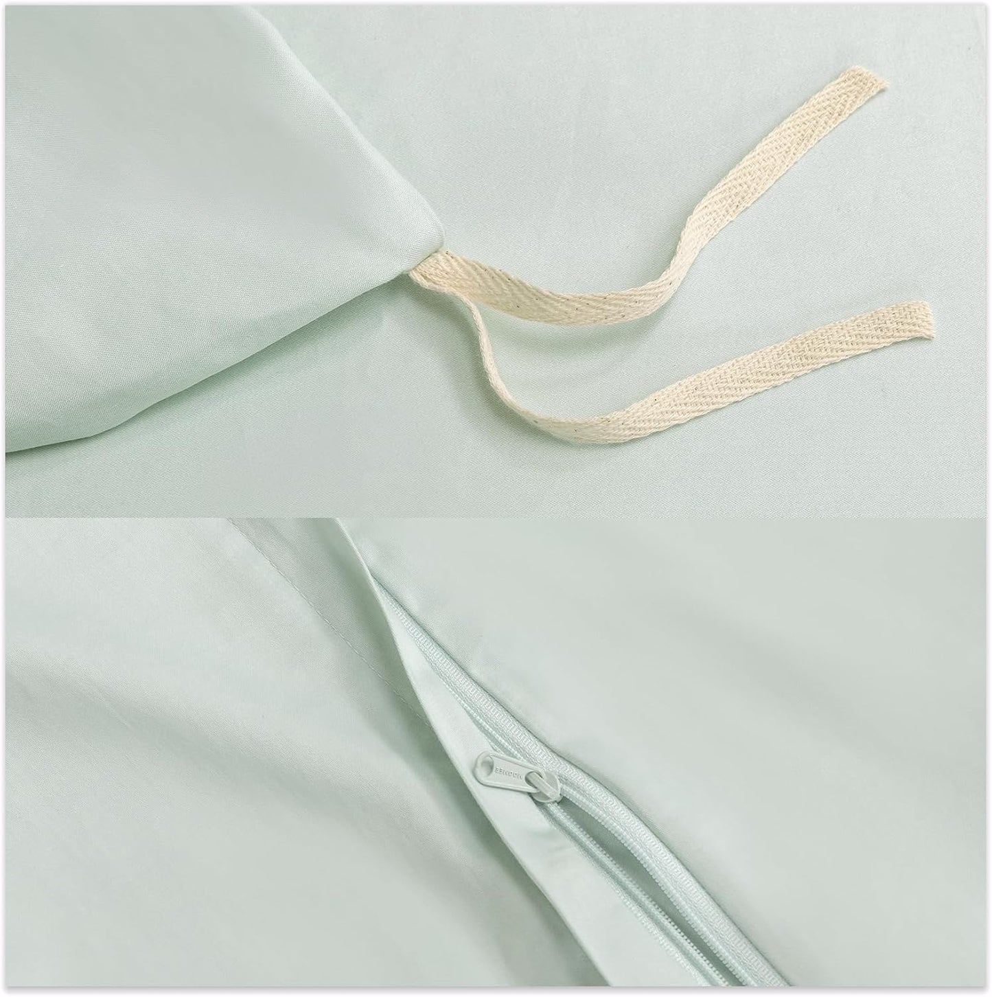 MooMee Duvet Cover Set 100% Extra Long Staple Cotton 600 Thread Count Silky Sateen Smooth Luxury Soft Breathable Durable Hotel Quality Bedding, 3 Pieces (Sage Green, Queen 90"x90")