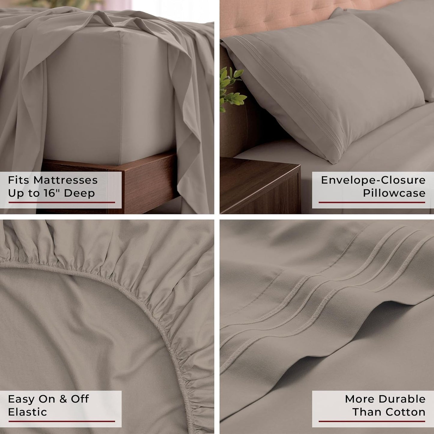 Mellanni King Sheets Set - 4 PC Iconic Collection Bedding - Hotel Luxury, Extra Soft, Cooling Bed Sheets - Wrinkle, Fade, Stain Resistant (King, Tan)