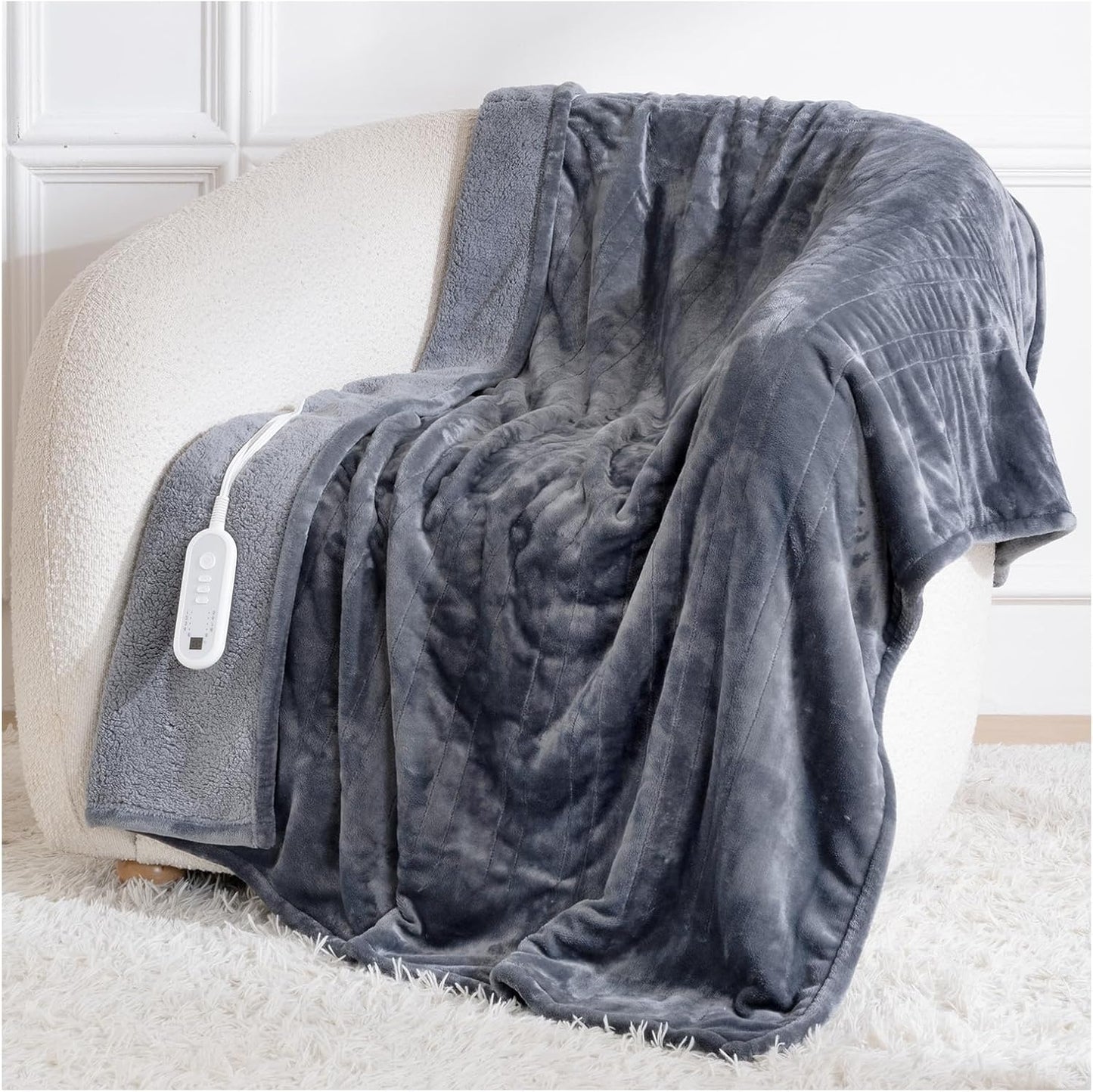 Heated Blanket Throw, Electric Blanket Soft Sherpa Flannel, 8 Hours Auto Shut-off & 8 Fast Heating Levels, Machine Washable ETL Certified, Heating Blanket for Bed & Sofa (50x60 inches, Gray)