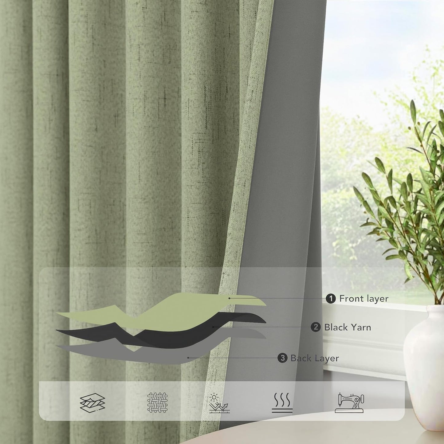 102 Inch Curtains Blackout Sage Green Christmas Decoration Black Out Linen Drapes for Bedroom Aesthetic Moody Retro Vintage Light Sage Spring Curtains for Living Room 8.5ft Length 52x102 Long 2 Panels