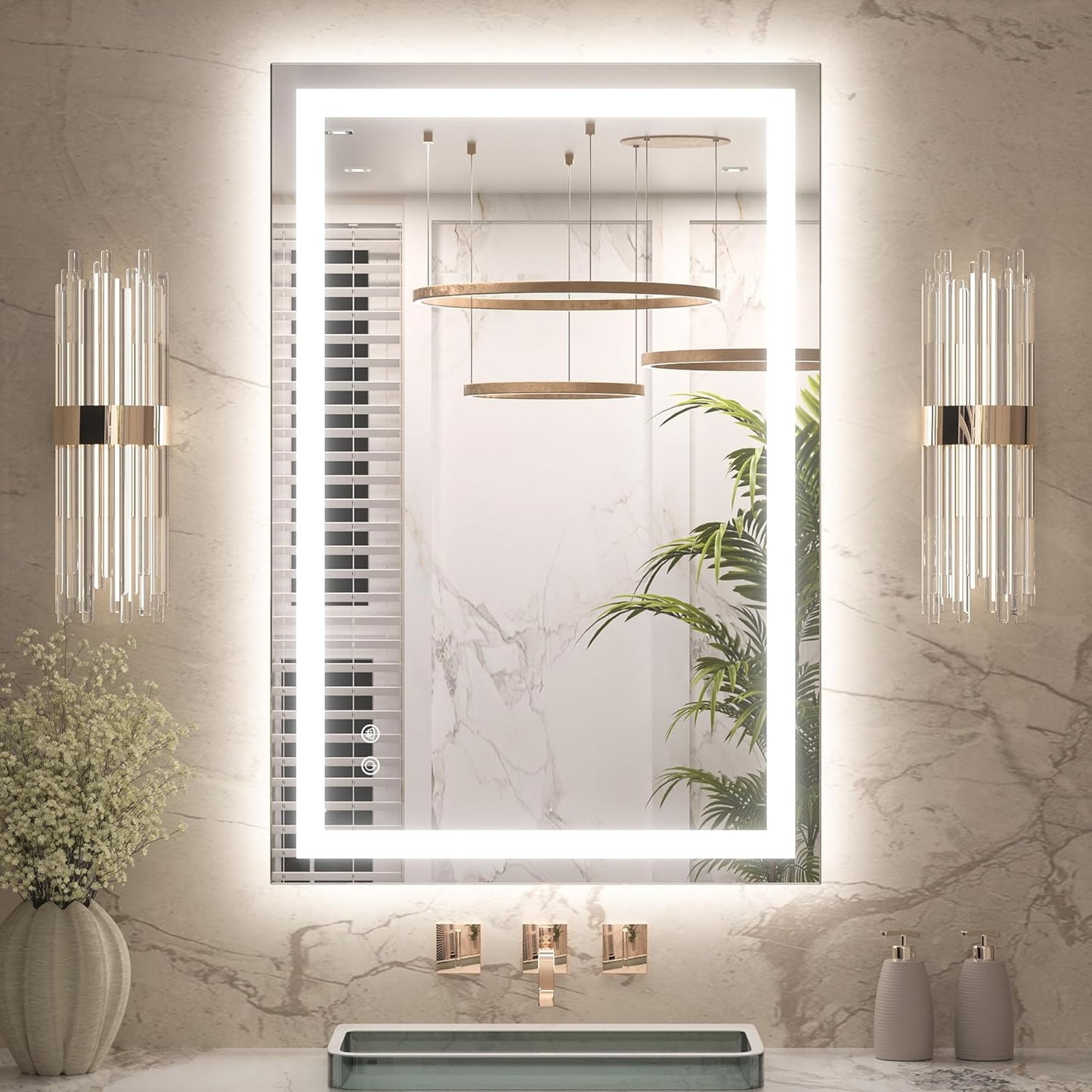 Keonjinn 40" x 24" Lighted Mirror for Bathroom Wall, LED Bathroom Mirror with Lights, Frontlit & Backlit Mirror with Dimmable 3-Color Temperature, HD Tempered Glass, UL-Listed LED Driver