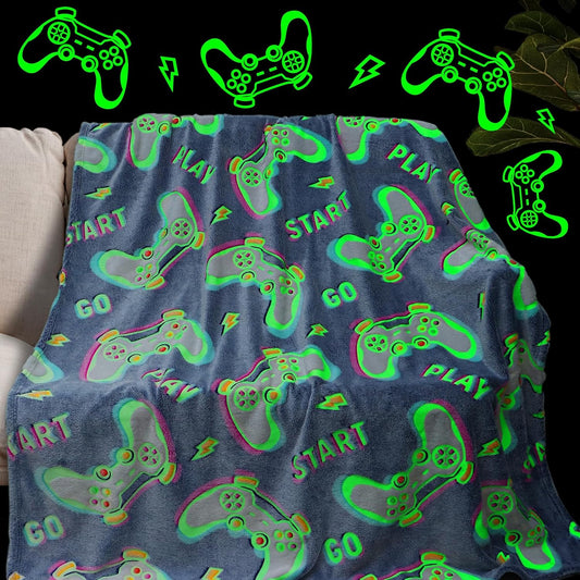 Glow in The Dark Blanket Gaming Controller Glowing Throw Blanket Gamer Plush Luminous Blankets and Throws Soft Throw Gift for Kids Girls Boys Birthday Christmas Halloween Thanksgiving 60" x 80"