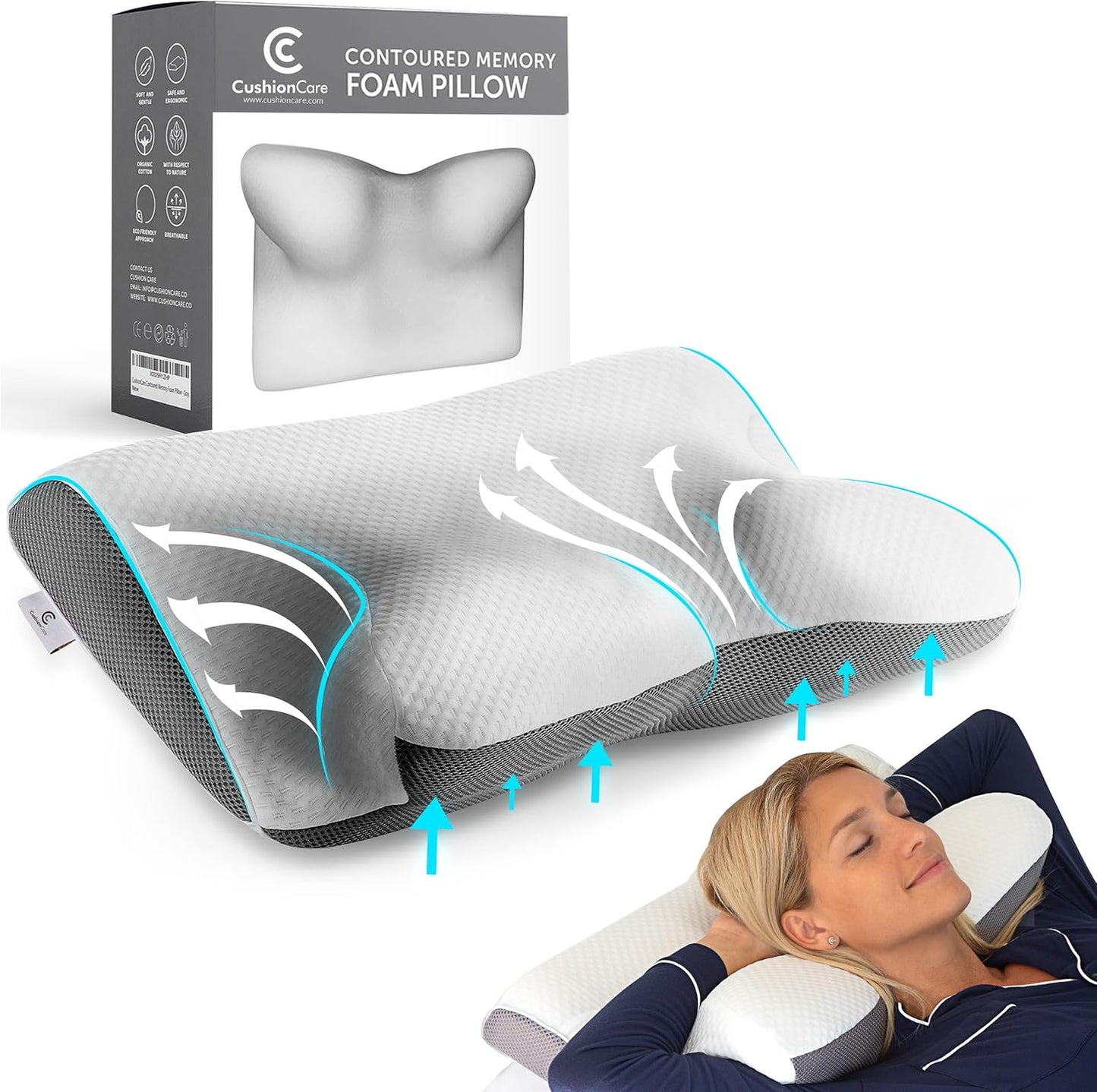 Cervical Memory Foam Pillow for Neck and Shoulder Pain Relief – Ergonomic, Orthopedic Contour Pillow for Side, Back, Stomach Sleepers And Sleeping Support - Free Sleeping Mask