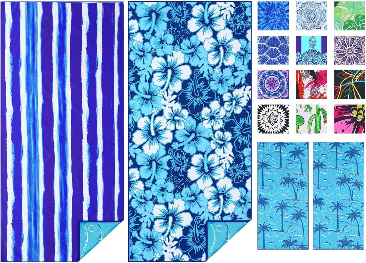 TwoYek 2 Pack Microfiber Thin Beach Towel Lightweight 71x32 Oversized Extra Large Sand Free Towels Quick Dry for Travel Pool Yoga Gym Sports Beach Accessories Vacation Essential Gift