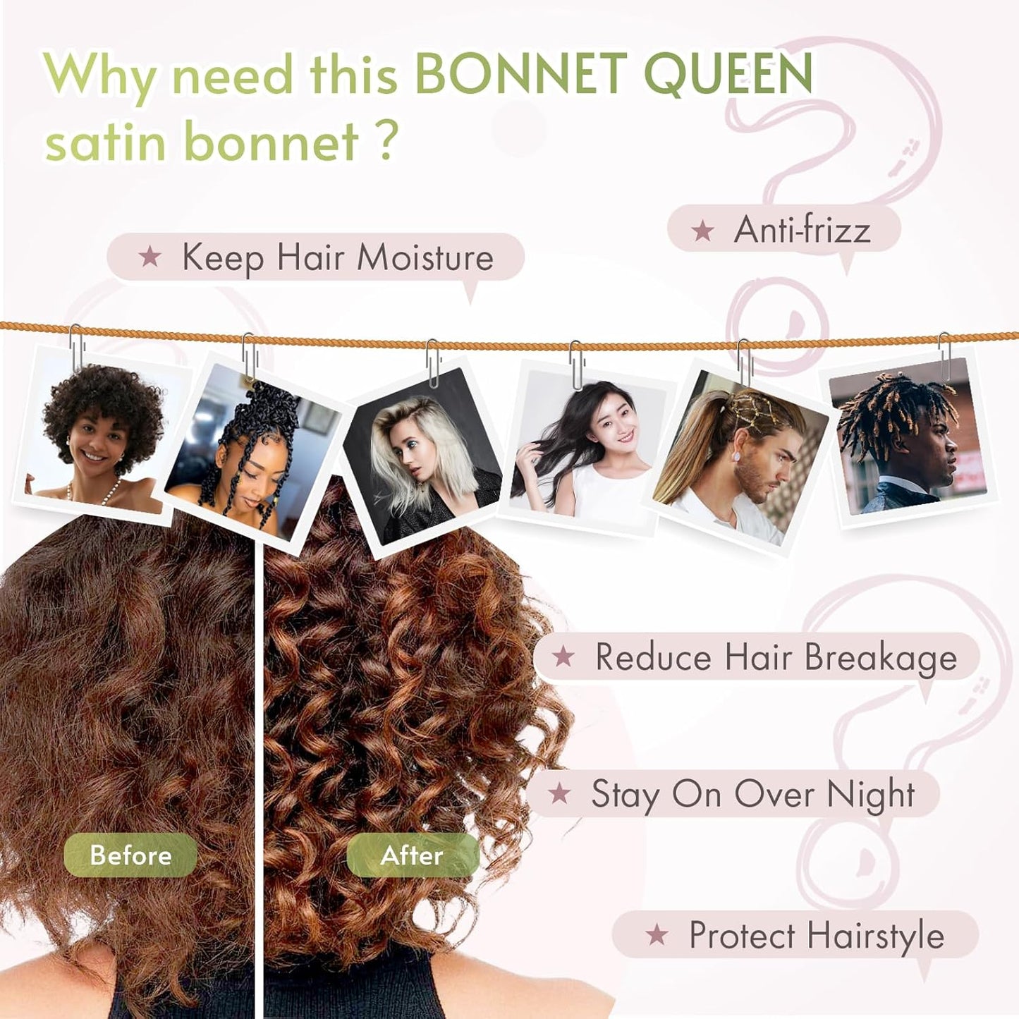 BONNET QUEEN Silk Bonnet Satin Bonnet Hair Bonnet Silk Hair Wrap for Sleeping Night Cap Sleep Bonnet for Women Girls Grey Rose Gold