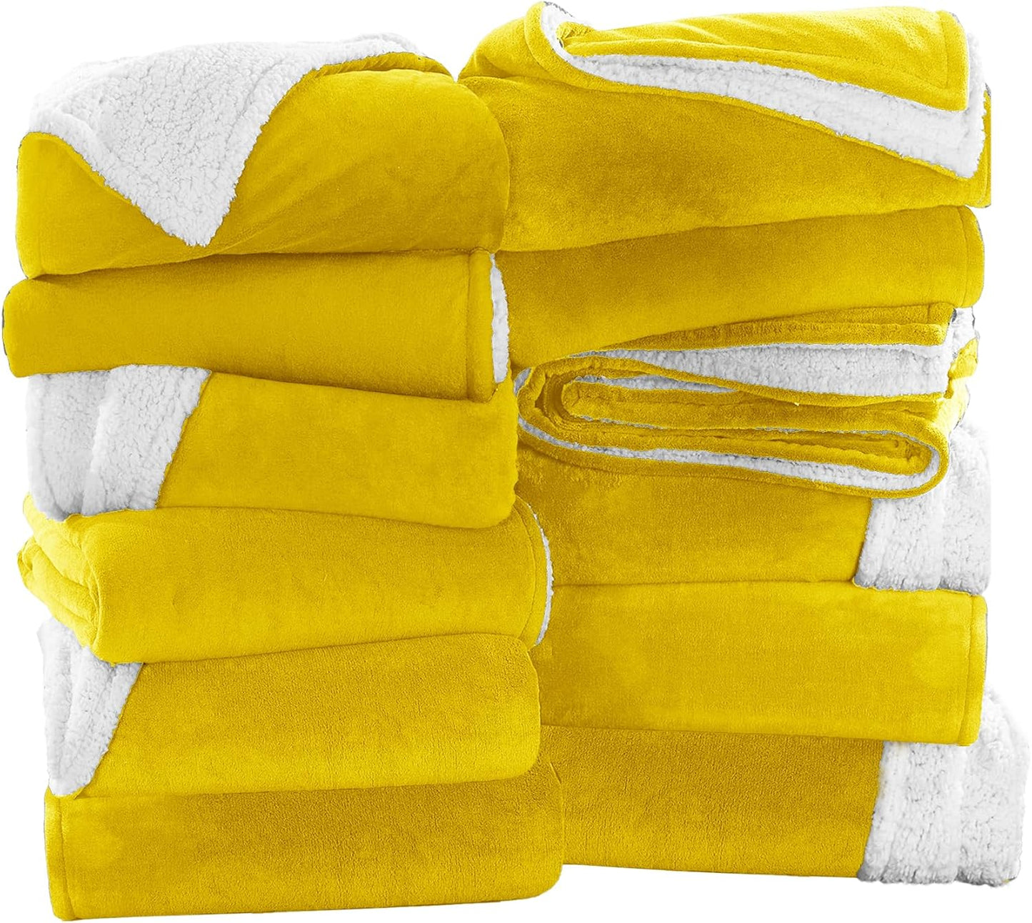 IR Imperial Rooms Gold Sherpa Fleece Throw Blanket Twin Size for Bed - Wholesale Bulk Pack of 12 Sherpa Blankets - Soft Fluffy Throw Blankets for Hotels, Guest Bedroom (Yellow, 60x80 Inches)