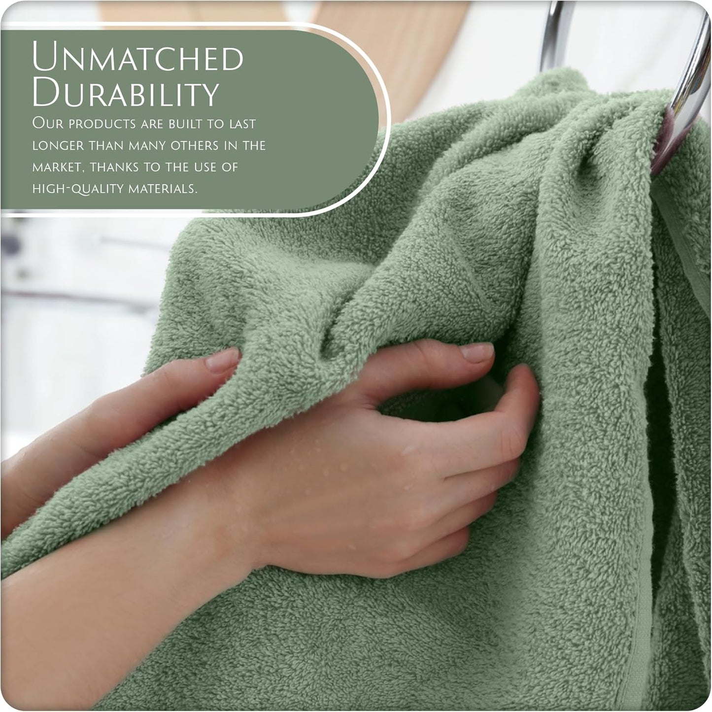 MAURA Basics Hand Towels for Bathroom with Hanging Hook Loops. Soft, Durable, Long Lasting and Absorbent Hand Towel Sets for Bathroom, American Standard Size 16"x28", Sage Green