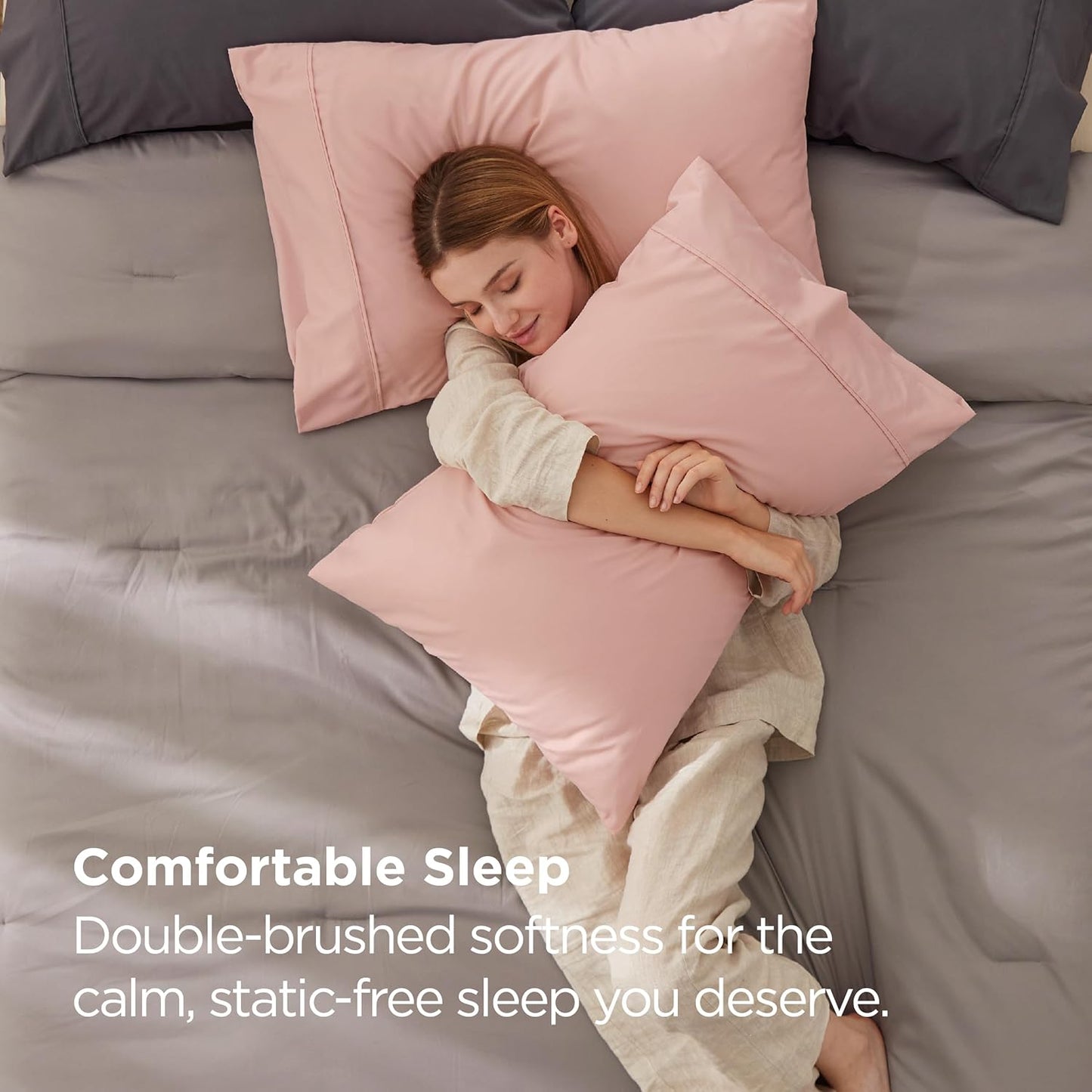 Bedsure King Size Pillow Cases Set of 2 - Pale Blush Brushed Microfiber Pillowcases 2 Pack, Super Soft Pillow Case Cover with Envelope Closure, Wrinkle, Fade and Stain Resistant, 20x36 Inches