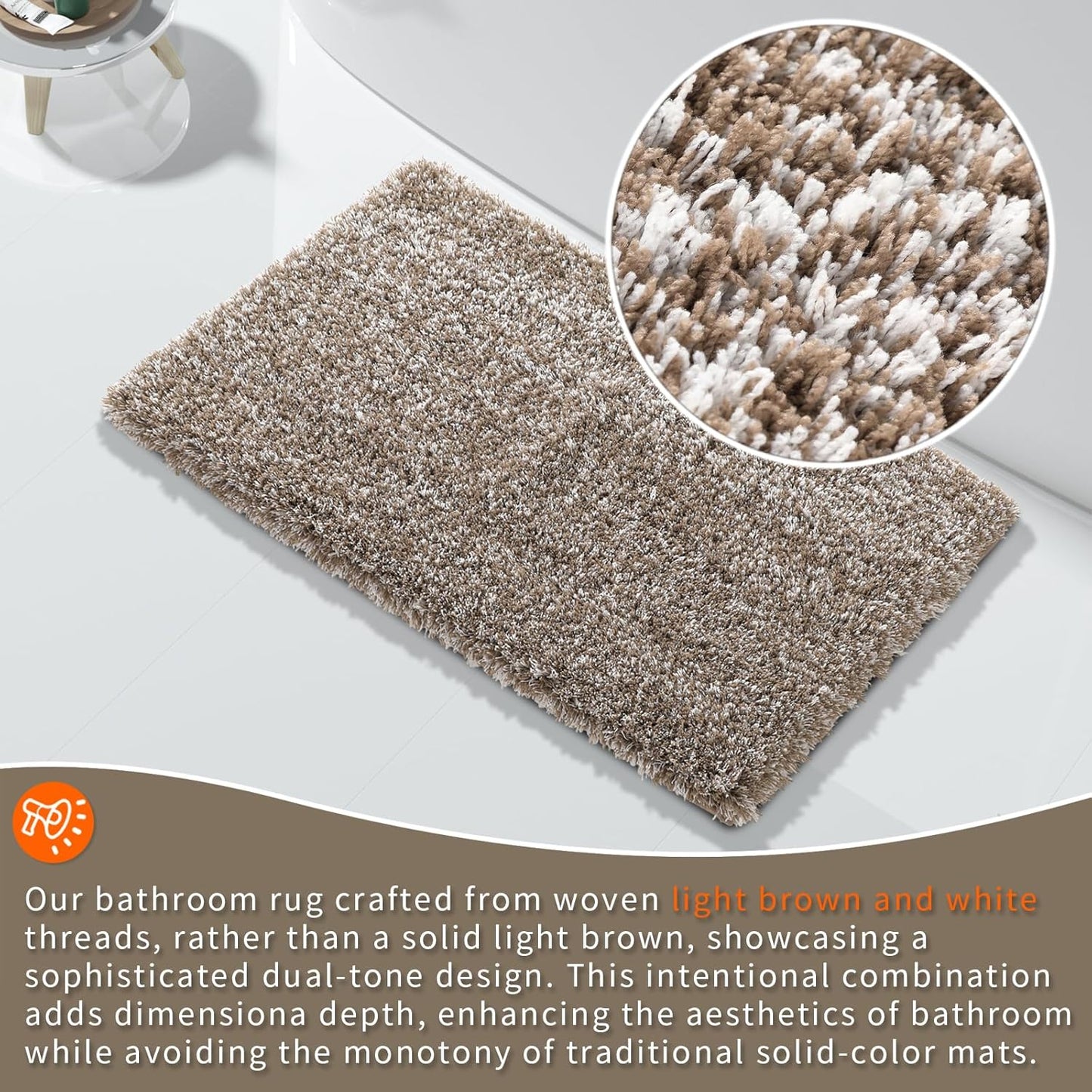 Yimobra Bathroom Rugs Non Slip Washable 36x24, Ultra Soft and Water Absorbent Bath Mats, Plush Fluffy Shower Mat Outside, Luxury Microfiber Thick Matts for Bathroom Floor/Tub, Light Brown and White