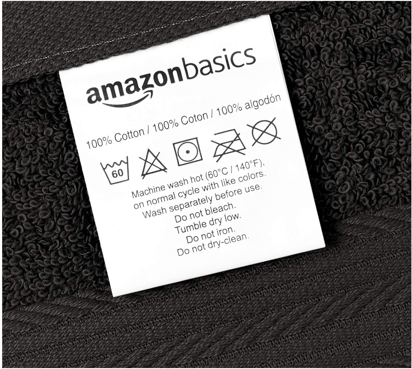 Amazon Basics Cotton Washcloths for Face, Soft, Absorbent, 12-Pack, Black, 12 Inch x 12 Inch