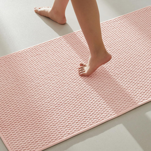 Bathroom Rugs Non Slip Washable, Super Absorbent Thin Bath Mat Quick Dry Low Pile Bathroom Rug, Pink 24"x47"
