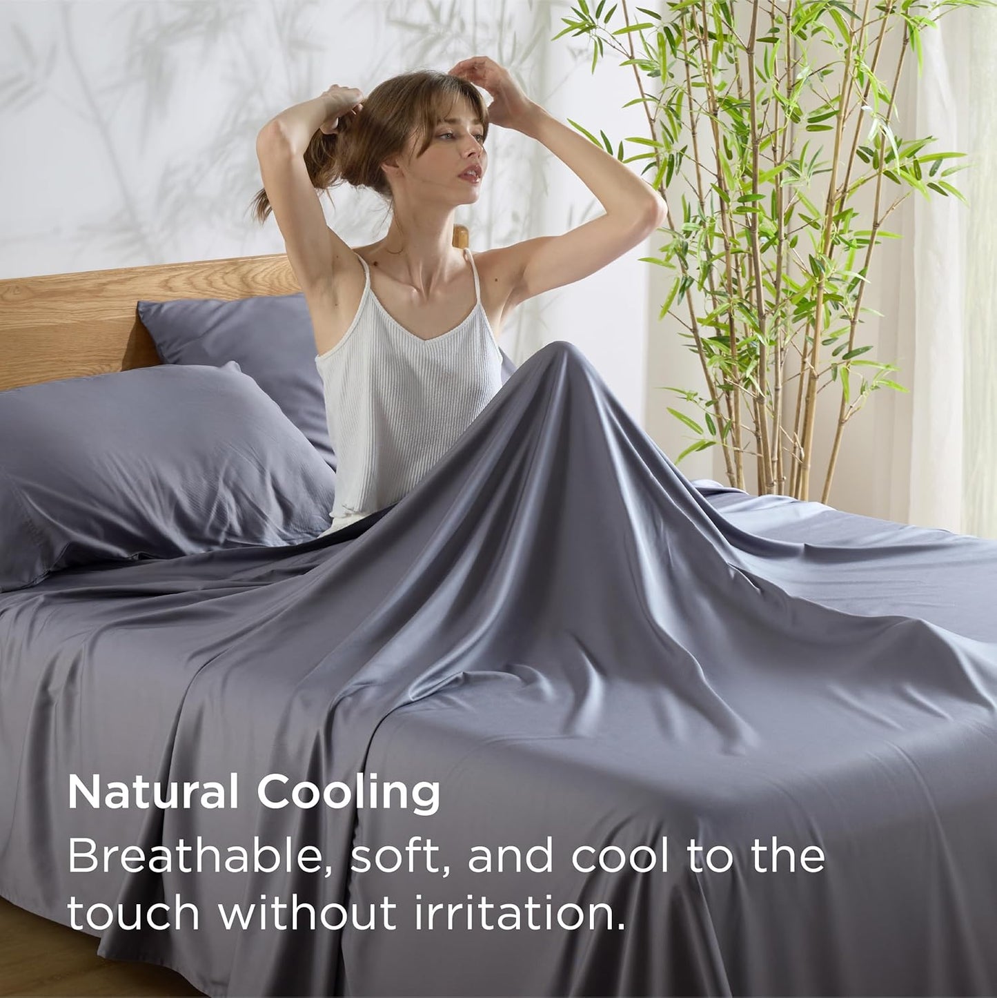 Bedsure Cooling Sheets for Full Size Bed, Viscose Derived from Bamboo, Deep Pocket up to 16", Breathable Soft Bed Sheets & Pillowcases, Dark Grey