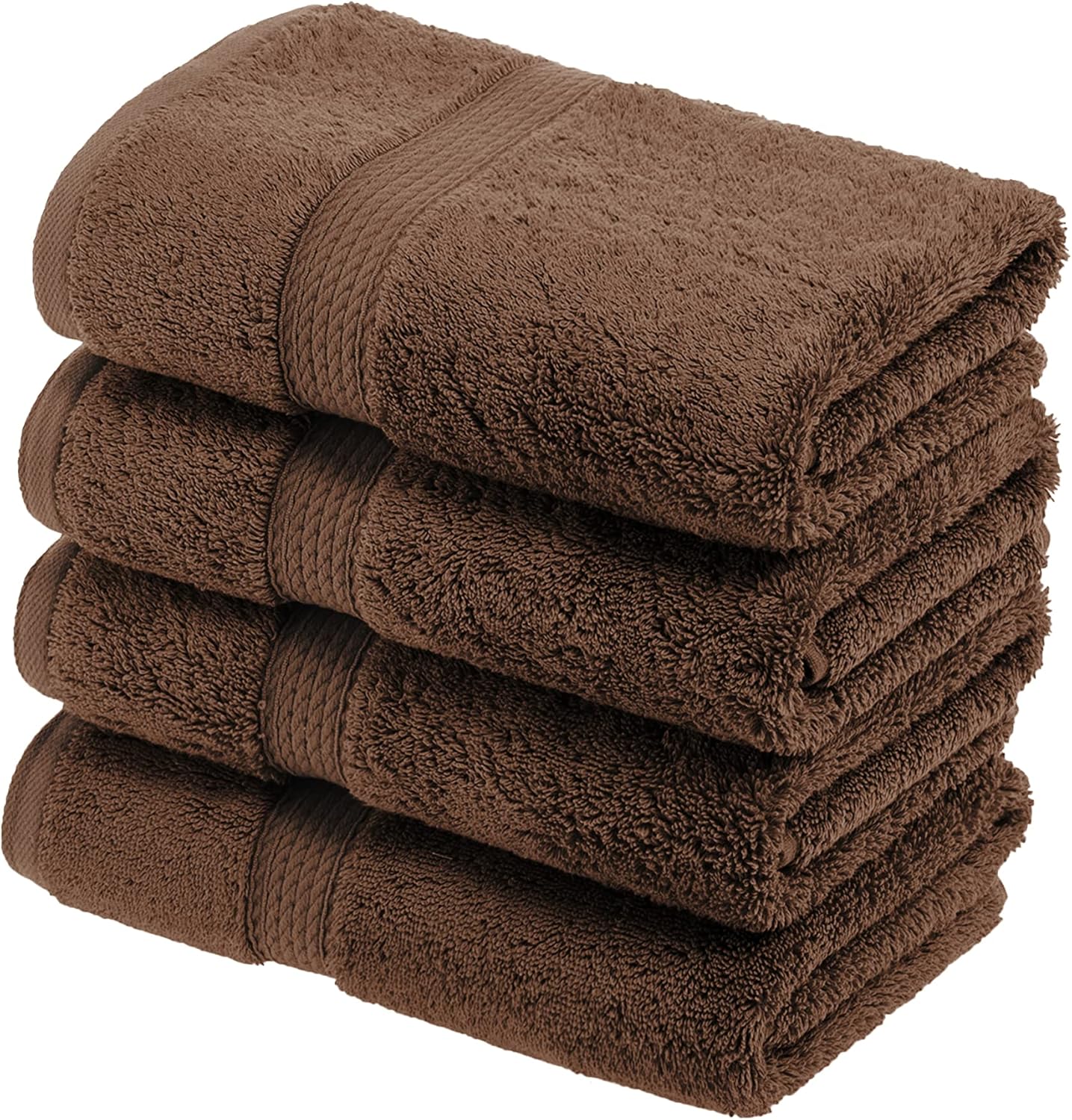 Superior Egyptian Cotton Pile Hand Towel Set of 4, Ultra Soft Luxury Towels, Thick Plush Essentials, Absorbent Heavyweight, Guest Bath, Hotel, Spa, Home Bathroom, Shower Basics, Chocolate