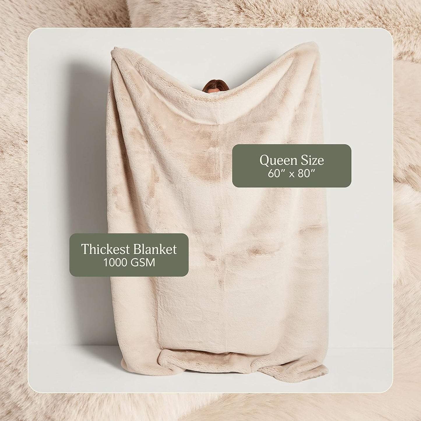 UnHide Marshmallow - Faux Fur Blanket - Heavy Weight, Extra Soft Blanket - Made from Recycled Materials - Machine Washable - Medium (60" x 80") - Beige Bear
