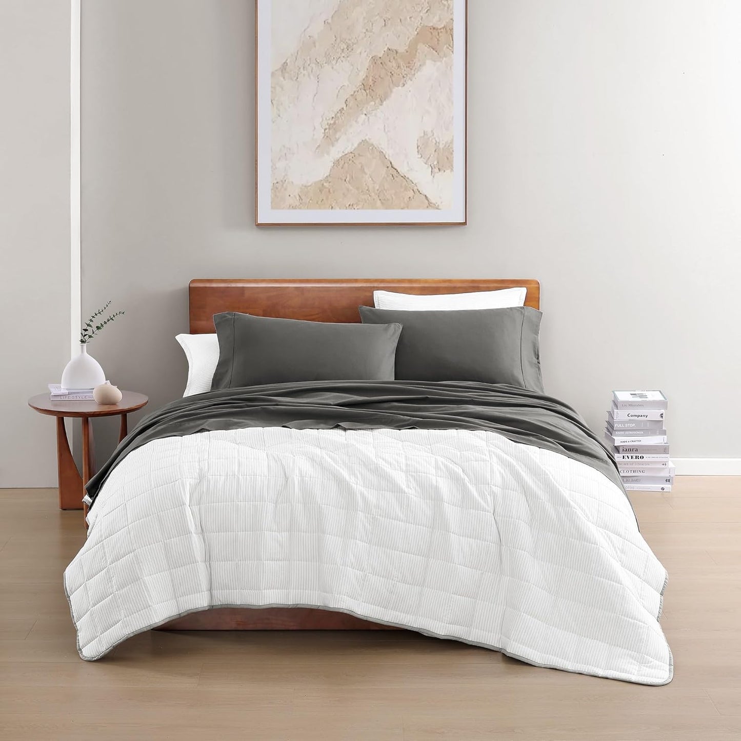 LANE LINEN 100% Organic Cotton Sheets King Size Machine Washable Fully Elasticized Soft & Comfy Mercerized Sustainably Produced All Season Eco Friendly Cotton Sheets sábanas King- Charcoal
