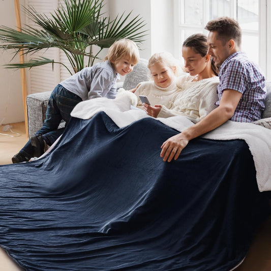 Bedsure GentleSoft Sherpa Fleece Oversized Cal King Blankets for Bed - Thick and Warm Throw for Women and Men, Soft Fuzzy Plush Large Blanket for Winter, Navy, 112x98 Inches