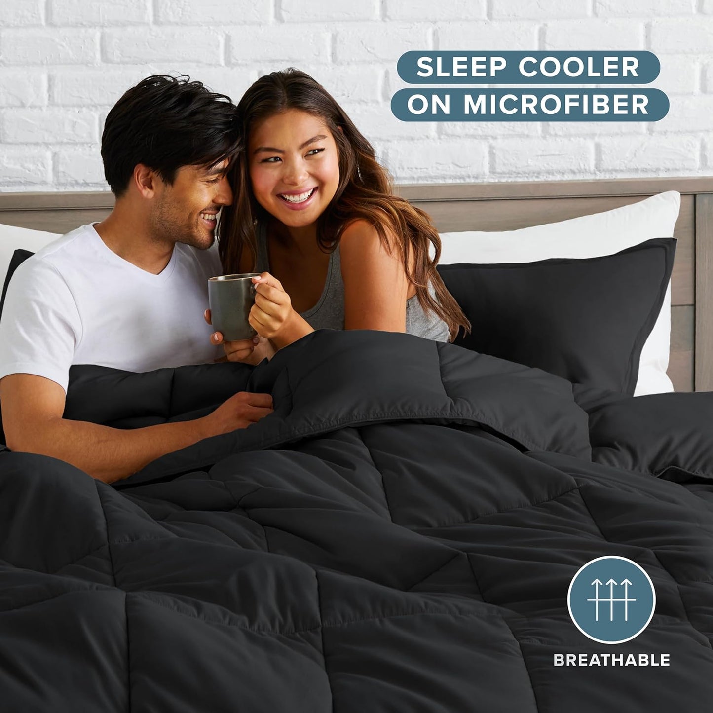 Bare Home Comforter Set - Oversized Queen Size - Ultra-Soft - Goose Down Alternative - Premium 1800 Series - All Season Warmth (Oversized Queen, Black)