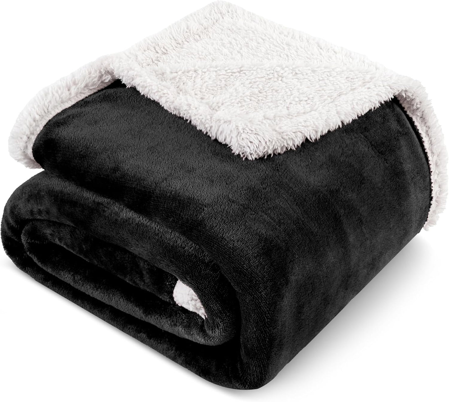 PAVILIA Sherpa Fleece Throw Blanket for Couch, Black, Plush Soft Fuzzy Sofa Blanket, Cozy Reversible Winter Throw for Women Men, 50x60 Inches