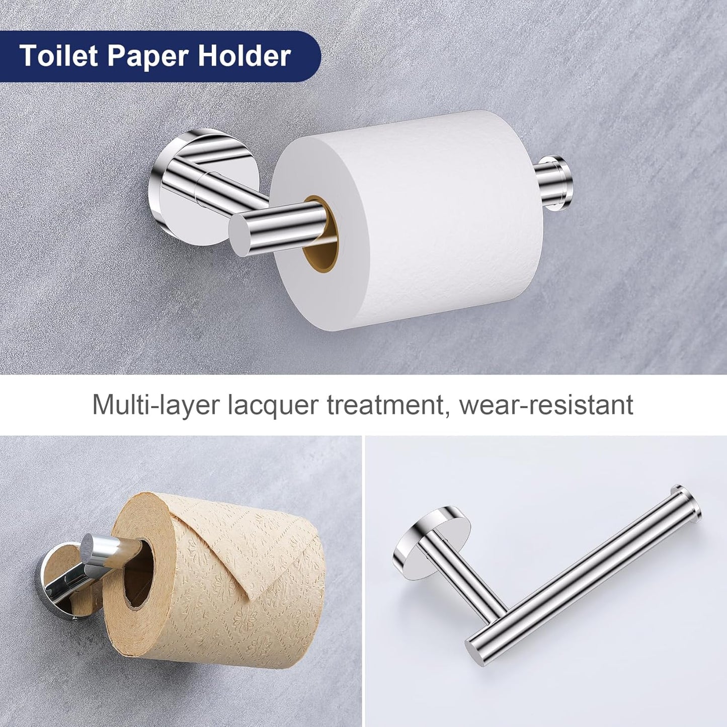 Lairuier 5 Pieces Polished Chrome Bathroom Accessories Set, SUS304 Stainless Steel 24 Inch Bath Towel Bar Set, Round Toilet Paper Holder Set Wall Mounted