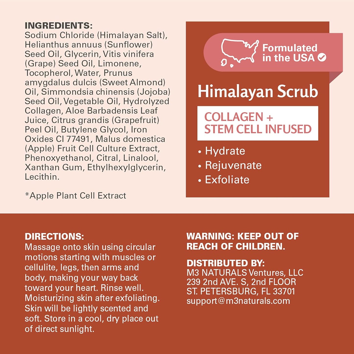 Himalayan Salt Scrub, Face, Foot, and Body Exfoliator with Collagen and Stem Cells, Exfoliating Scrub for Toning, Cellulite, and Skin Care by M3 Naturals 16 fl oz