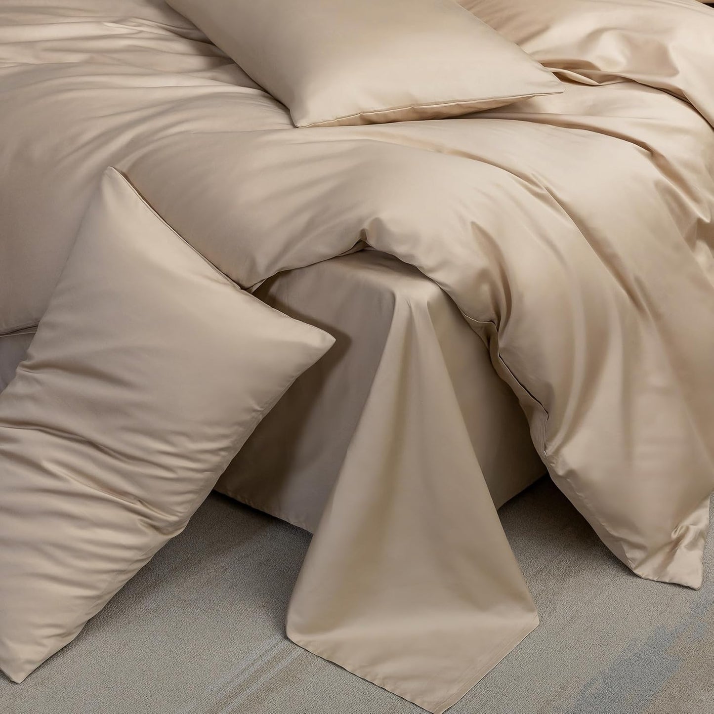 MooMee Duvet Cover Set 100% Extra Long Staple Cotton 600 Thread Count Silky Sateen Smooth Luxury Soft Breathable Durable Hotel Quality Bedding, 3 Pieces (Taupe, King 104"x90")