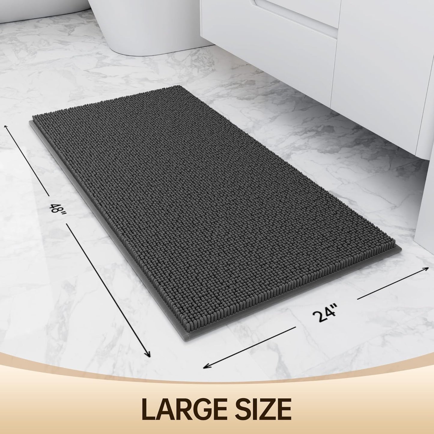 Amyracel Bathroom Rug Mat 24x48, Thick Soft Quick Dry Absorbent Chenille Bath Rug, Rubber Back Non Slip Machine Washable Bath Mat for Bathroom Shower Tub Floor